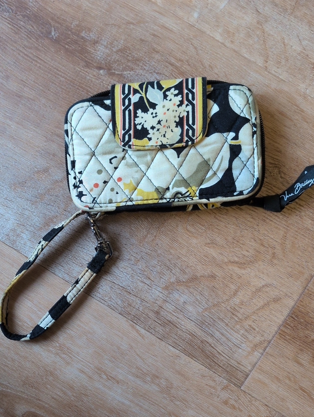 Vera Bradley Black and Yellow Quilted Floral Wristlet